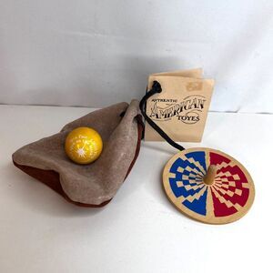 Authentic American Toyes Wooden Spinning Toy Tops Whirlygig Flip Over Top Pouch